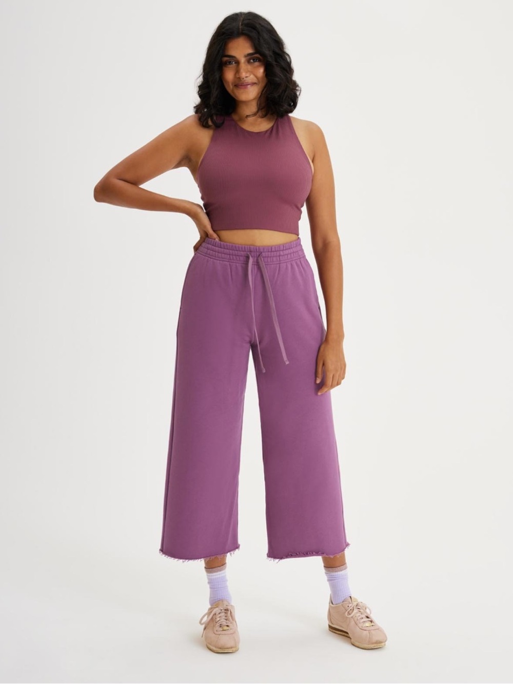 Girlfriend Collective Tulipwood 50/50 Wide Leg Sweatpants Cropped XL
